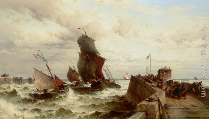 Ships Entering a Port in a Storm painting - Theodor Alexander Weber Ships Entering a Port in a Storm art painting